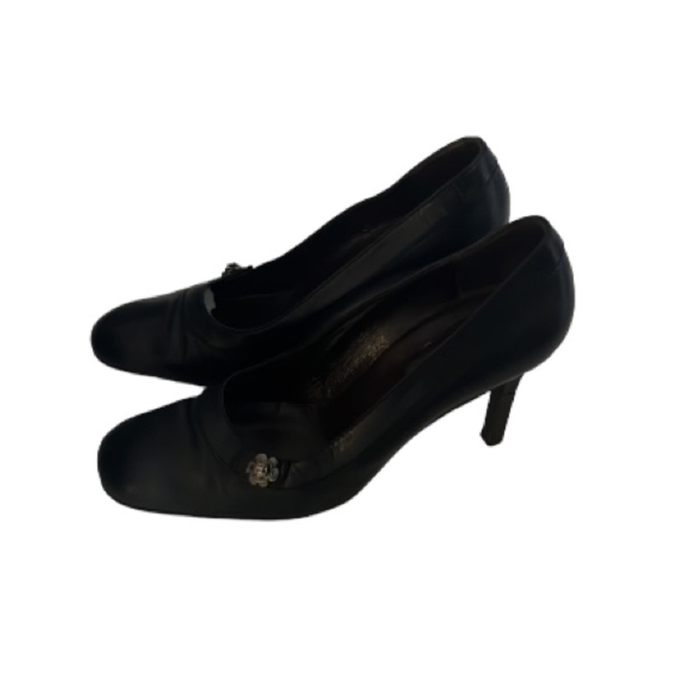 Authentic Chanel luxury designer vintage Camelia black leather pumps heels 9.5 - Picture 8 of 12